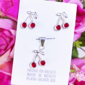 TK233 Set de cerezas rojas plata .925