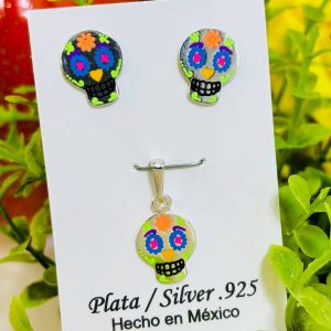 AW103 set de calaveritas de colores plata .925